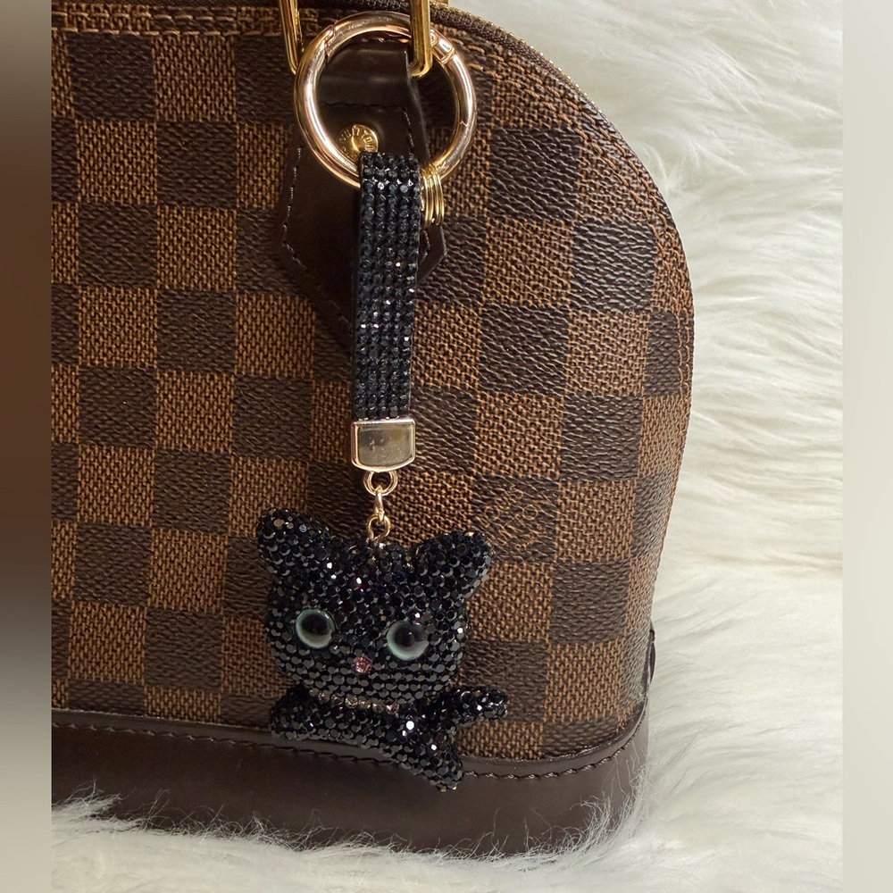 Black Cat Bag Charm Keychain Key Ring Car Charm 3D Rhinestone Birthday Gift